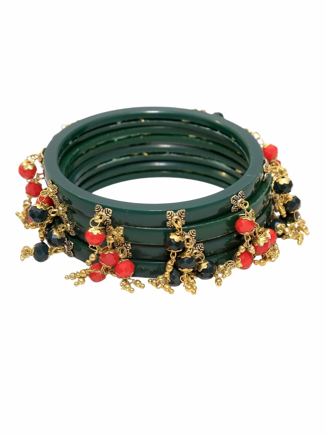 

Zindura Pack Of 4 Gold-Plated Crystal Studded & Beaded Chuda Bangles