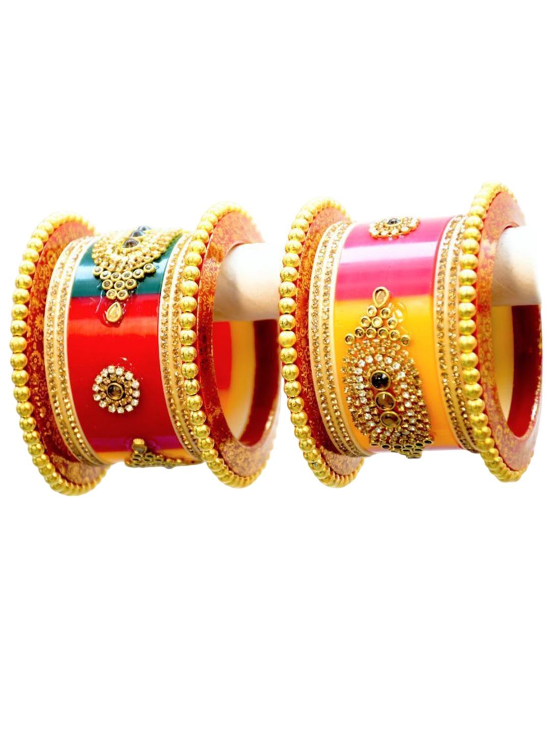 

Zindura Set Of 2 Gold-Plated Crystal & Cubic Zirconia Rhodium Stone Studded Chuda Bangles