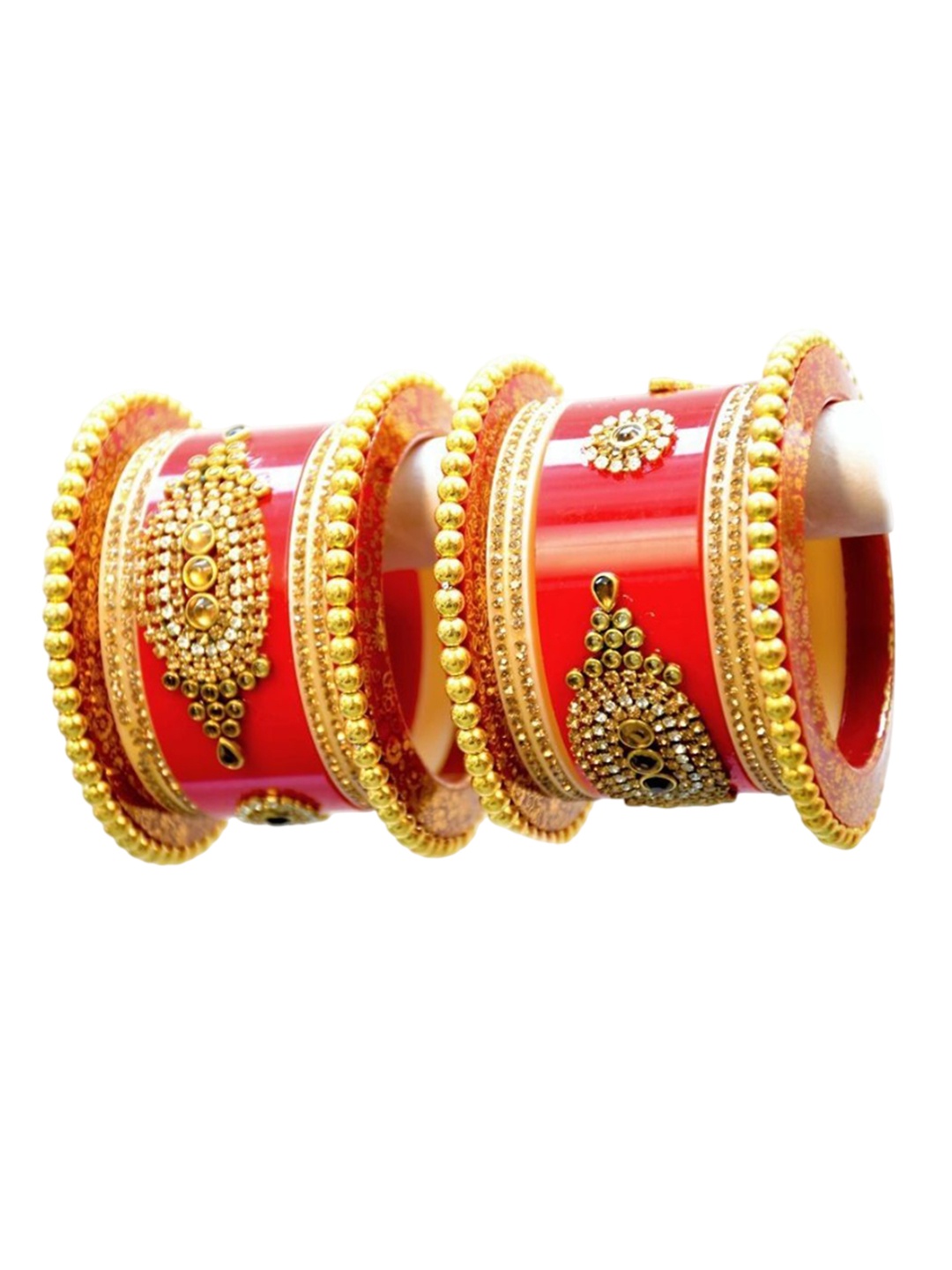 

Zindura Set Of 2 Gold-Plated Crystal Stone Studded Chuda Bangles