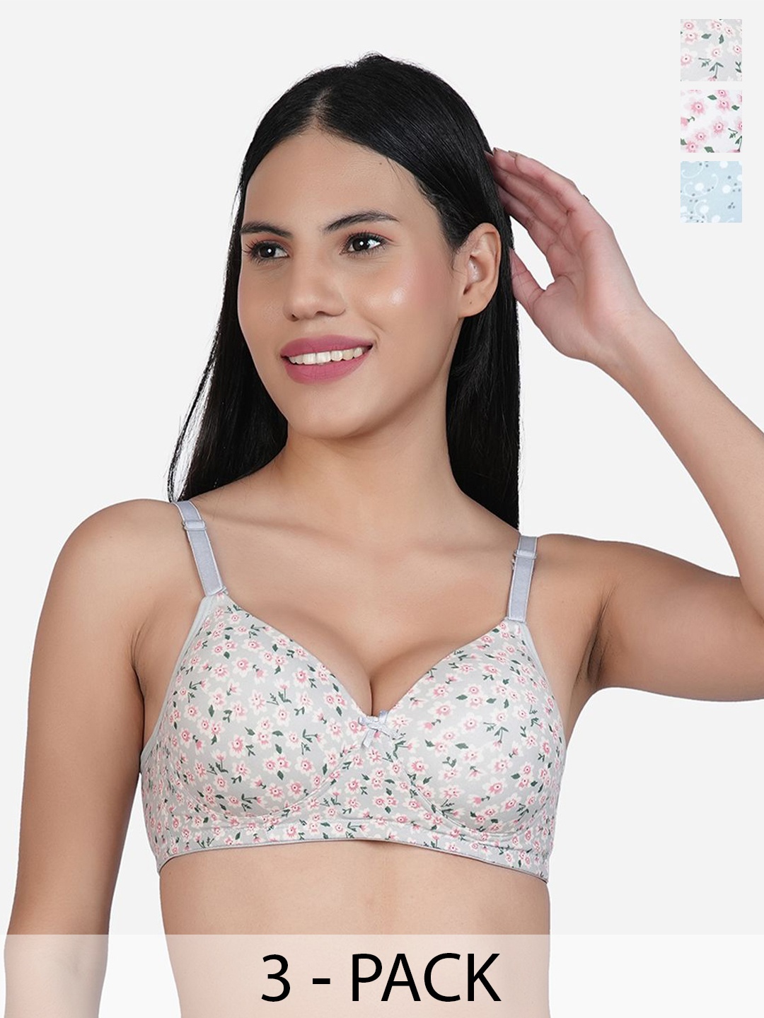 

SHYAM SONS FLAIR Women Pack Of 3 Full Coverage Lightly Padded T-shirt Bra, Green