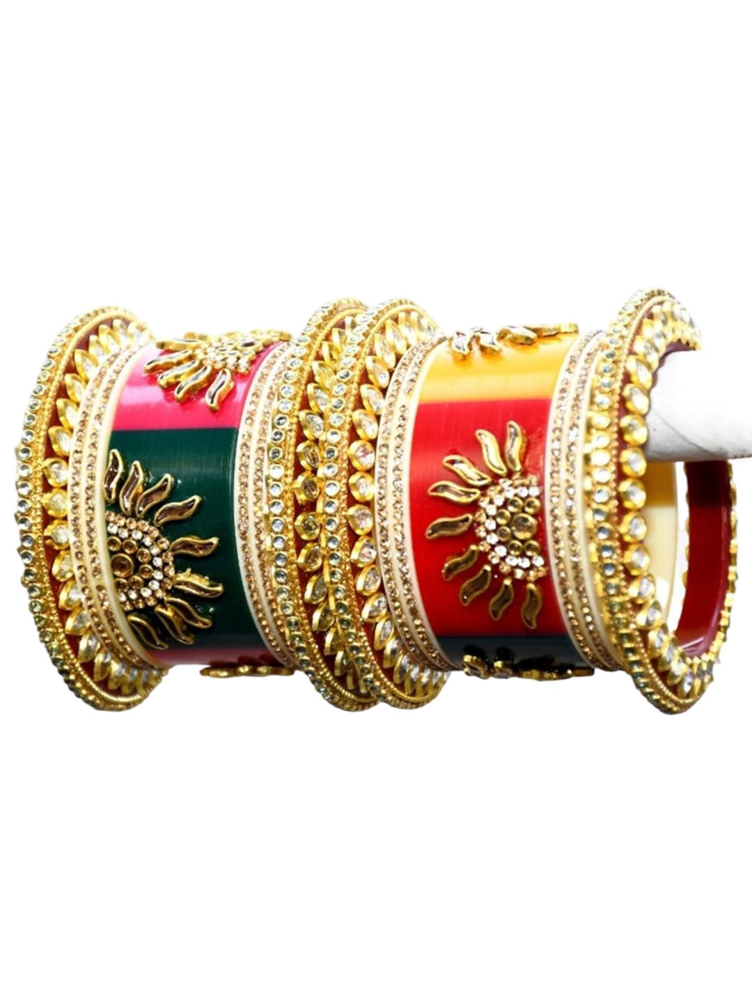 

Zindura Set Of 2 Gold-Plated Stones And Beads Studded Chuda Bangles