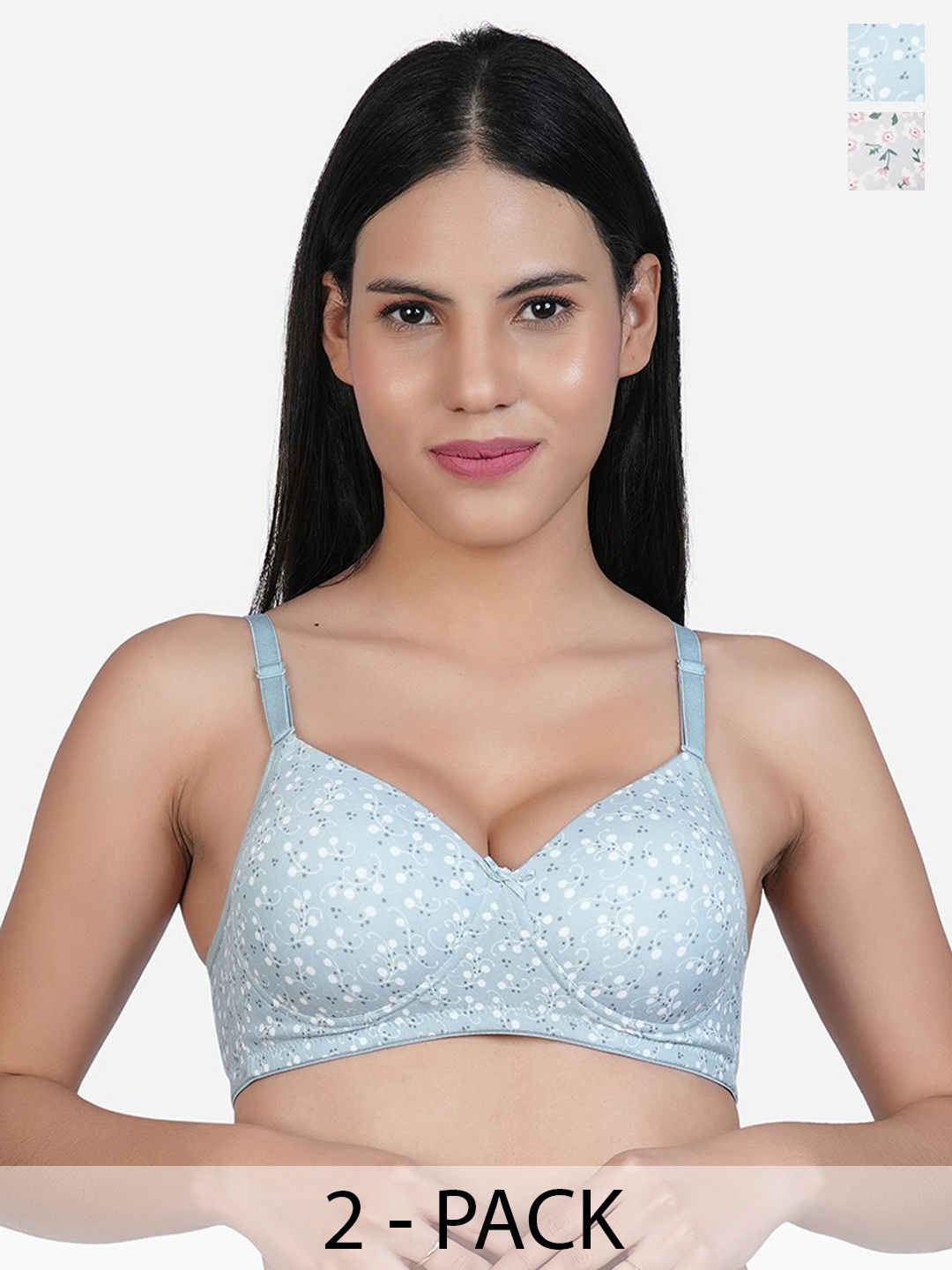 

SHYAM SONS FLAIR Pack Of 2 Floral Full Coverage Lightly Padded T-shirt Bra, Blue