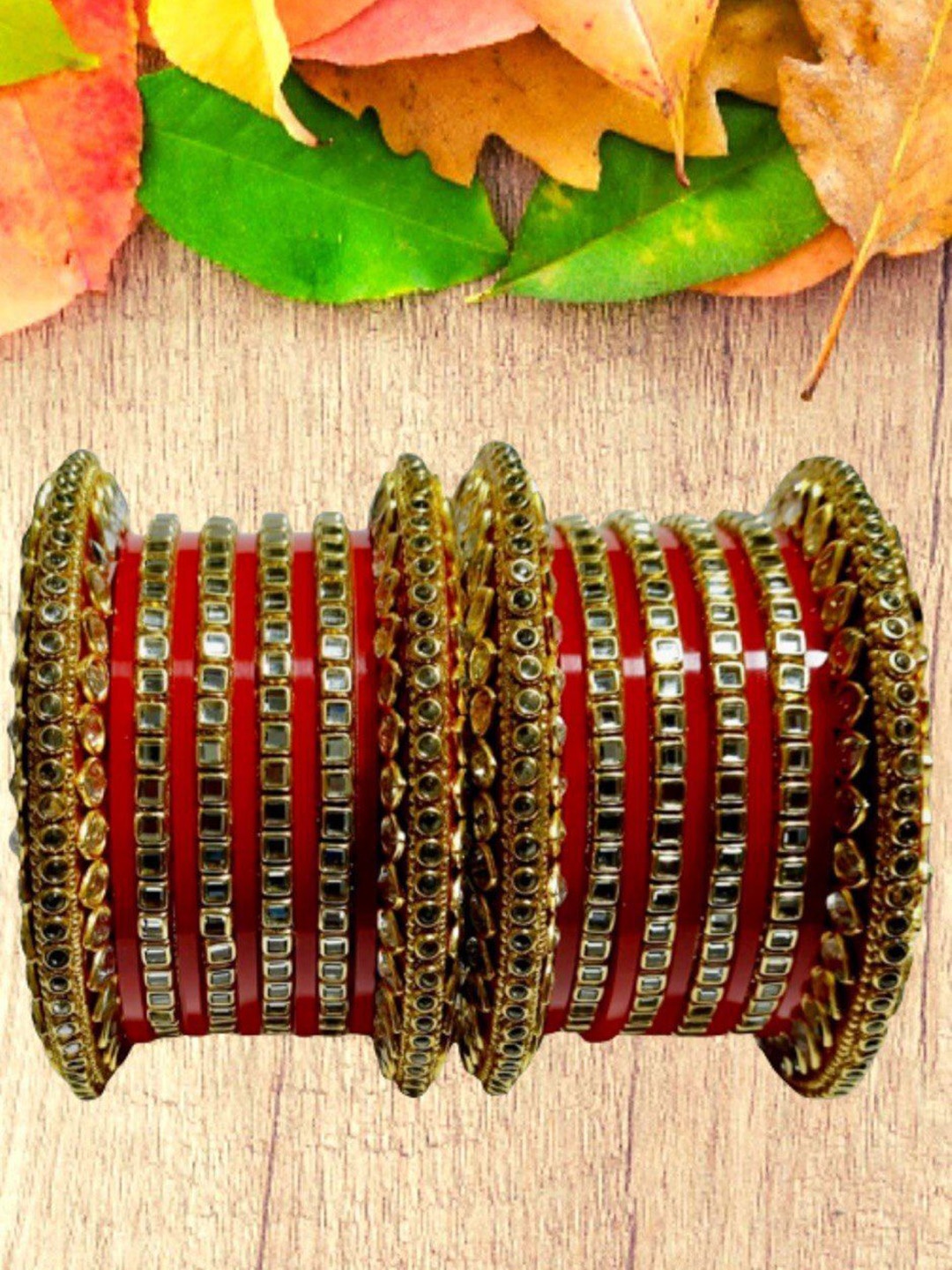 

Zindura Set Of 2 Gold-Plated Cubic Zirconia & Crystal Studded Chudas Bangles