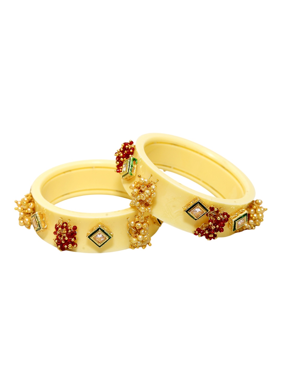 

Zindura Set Of 2 Gold Plated Artificial Stones Studded & Pearl Beaded Chuda Bangles