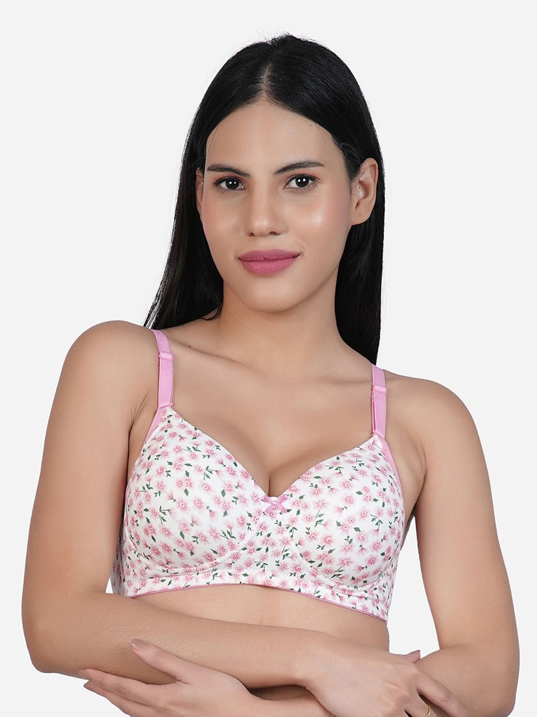 

SHYAM SONS FLAIR Women Floral Printed Full Coverage Lightly Padded T-shirt Bra, Pink