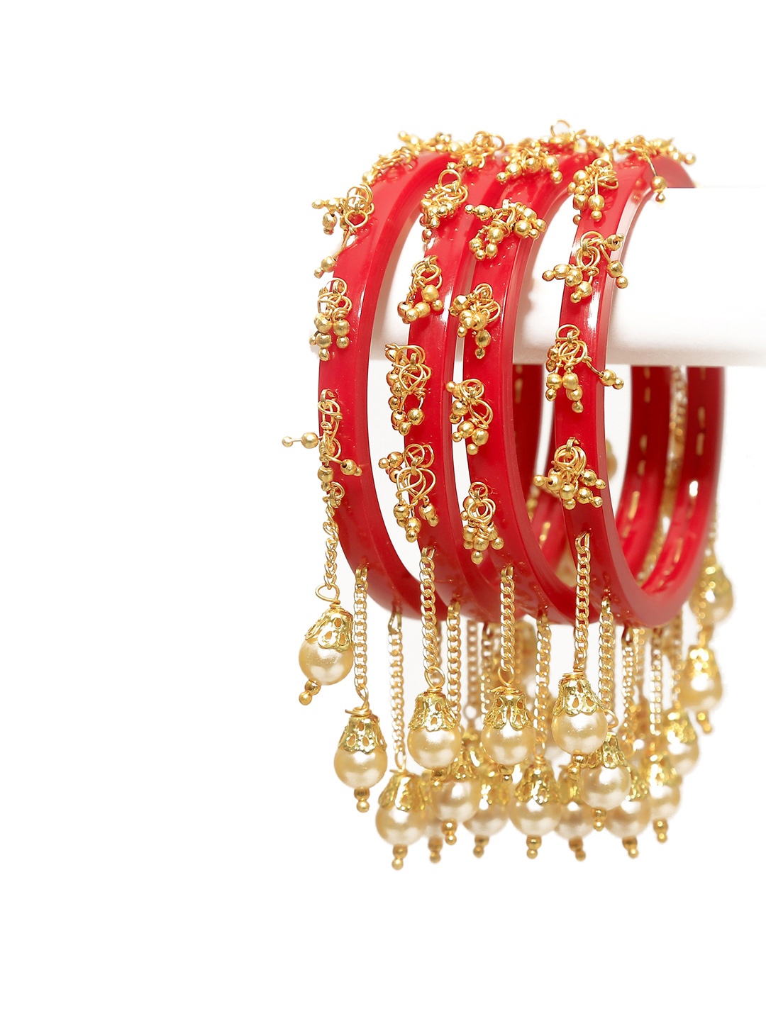 

Zindura Set Of 4 Gold Plated Pearl Beaded Bangles