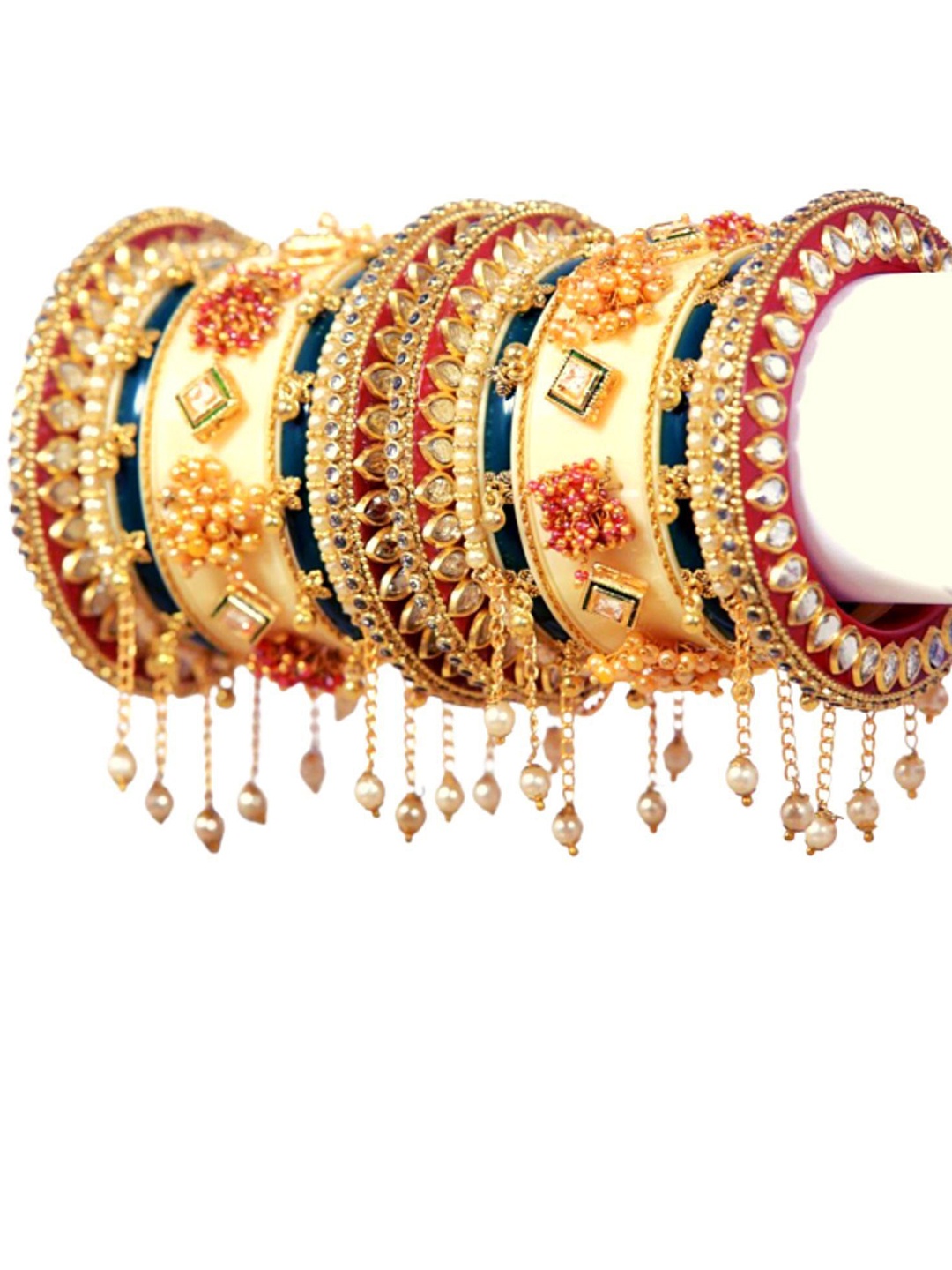 

Zindura Pack Of 2 Gold-Plated Artificial Stone Studded & Beaded Chuda Bangles