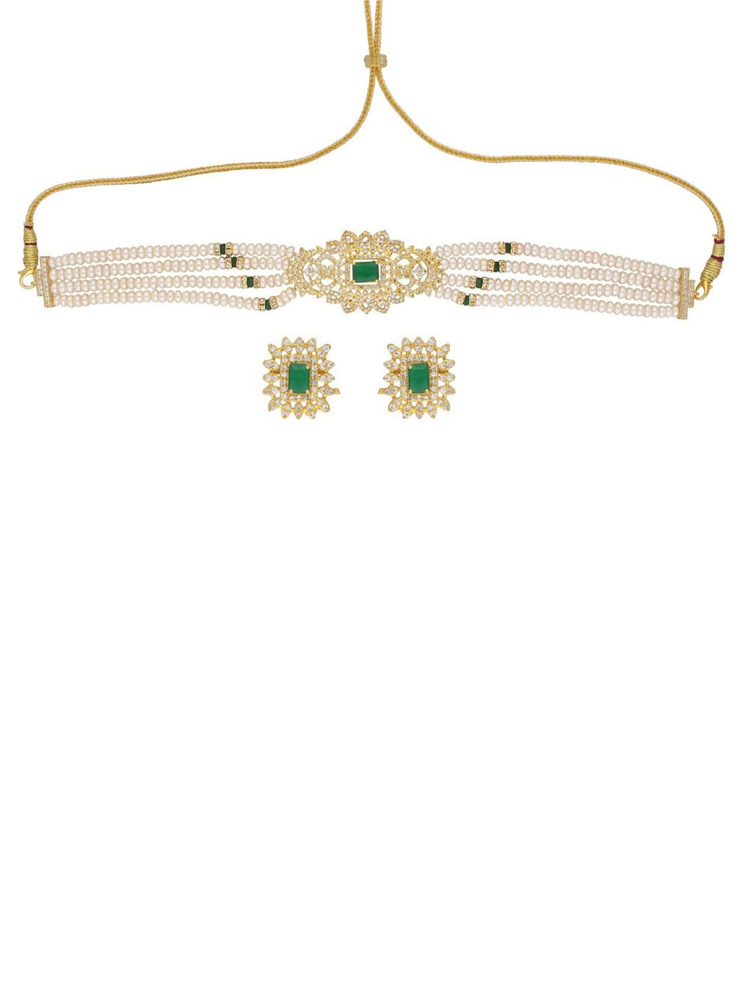 

Sri Jagdamba Pearls Dealer Gold-Plated Kundan-Studded & Pearls Beaded Jewellery Set