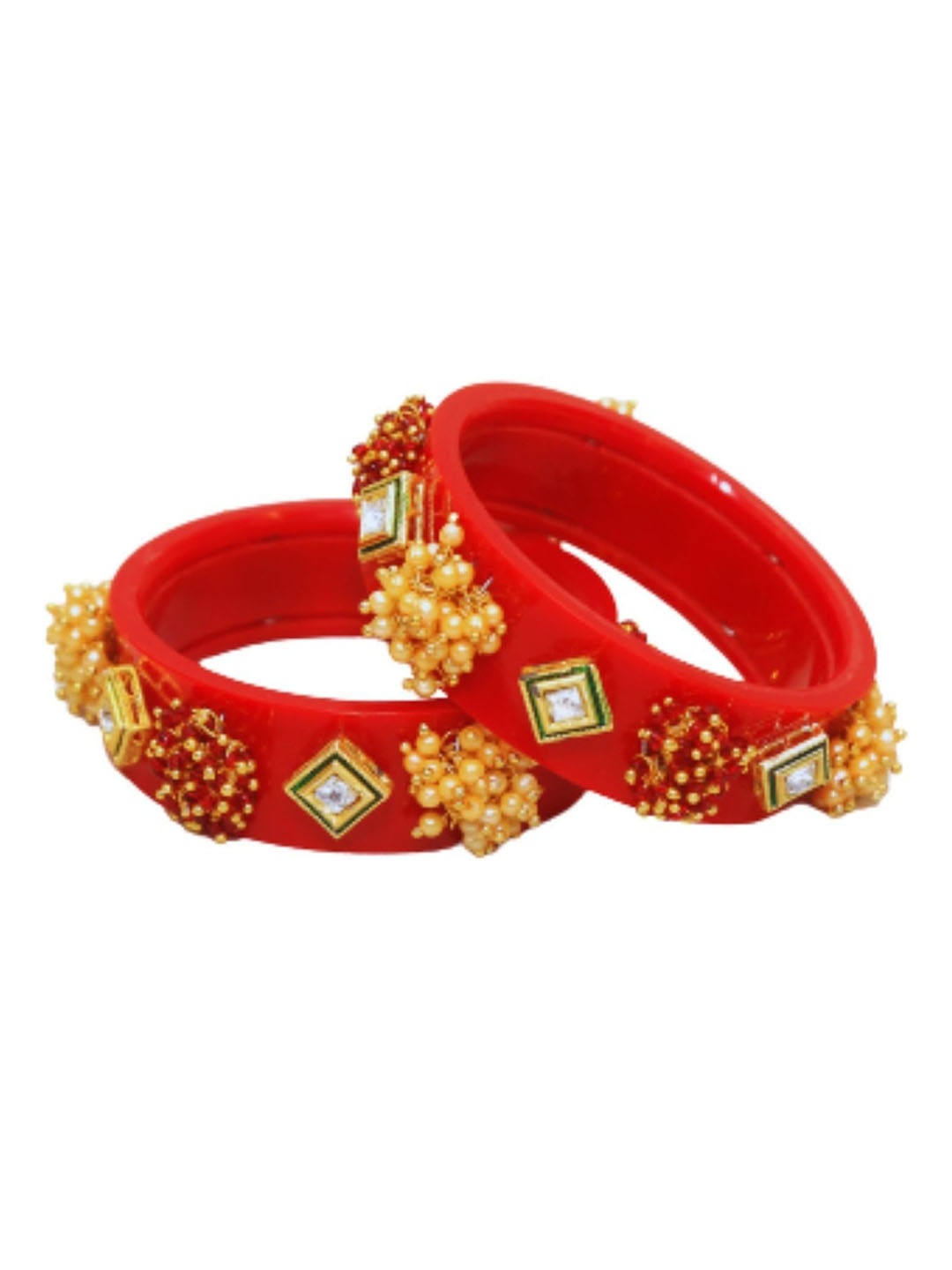 

Zindura Set Of 2 Gold Plated Stone Studded & Beaded Bangles