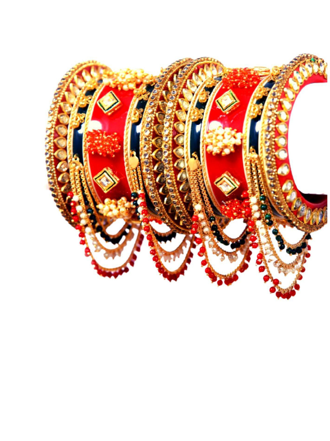 

Zindura Set Of 2 Gold-Plated Crystal Stone Studded & Pearl Beaded Chudas Bangles