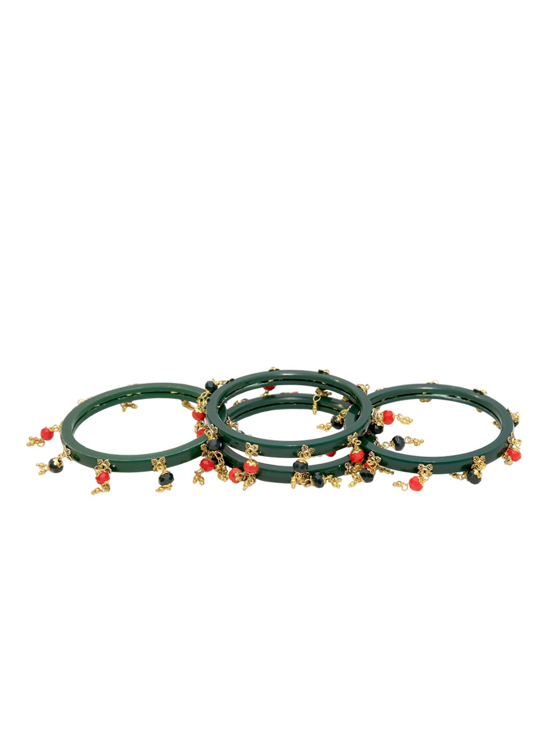 

Zindura Pack Of 4 Gold-Plated Crystal Stone Studded & Pearl Beaded Bangles