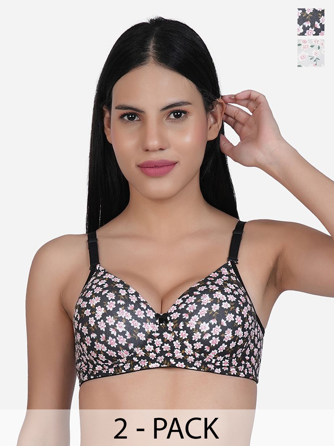 

SHYAM SONS FLAIR Women Pack of 2 Floral Printed Full Coverage Lightly Padded Bra, Green