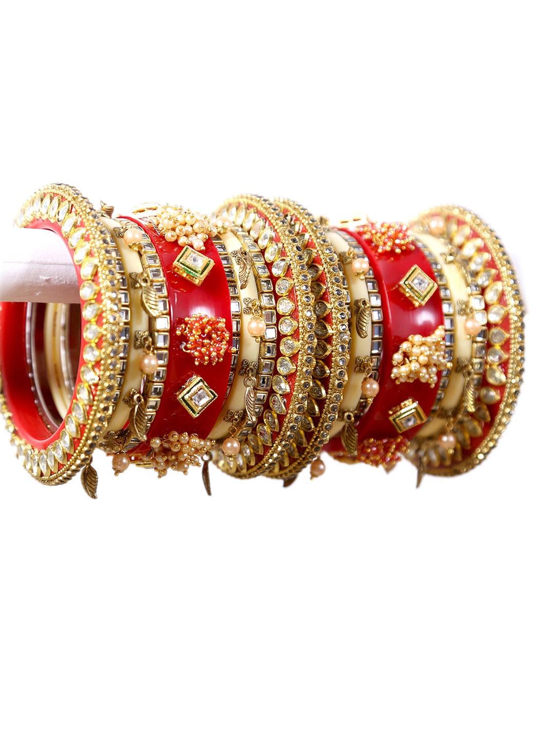 

Zindura Pack Of 18 Gold Plated Pearls Studded & Beaded Bangles