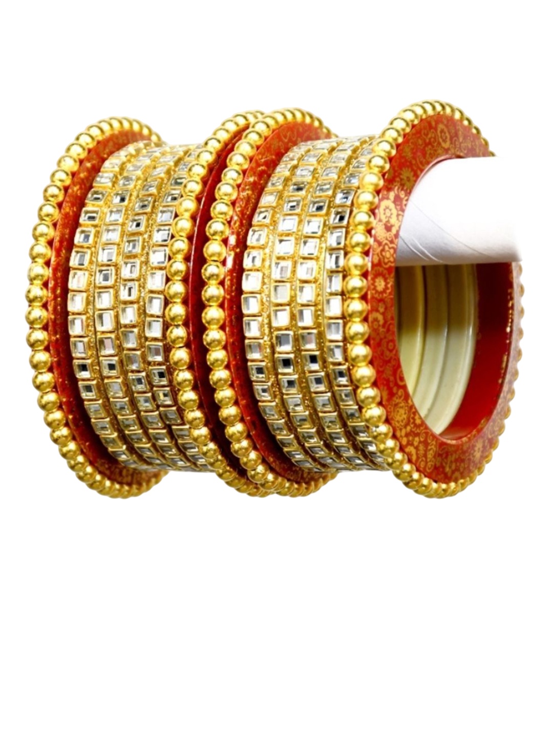 

Zindura Set Of 2 Gold Plated Cubic Zirconia Studded & Beaded Chudas Bangles