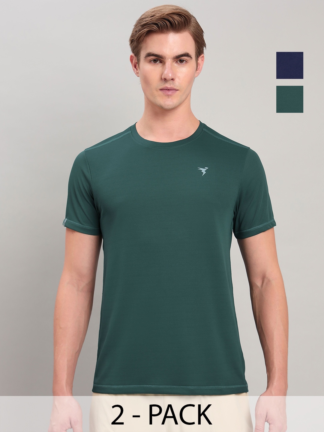 

Technosport Men 2 Antimicrobial Slim Fit Round Neck T-shirt, Green