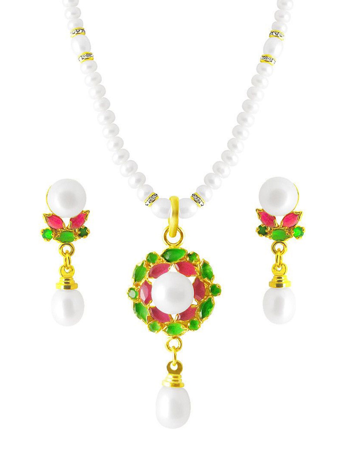 

Sri Jagdamba Pearls Dealer Gold-Plated Mother of Pearl Studded Jewellery Set