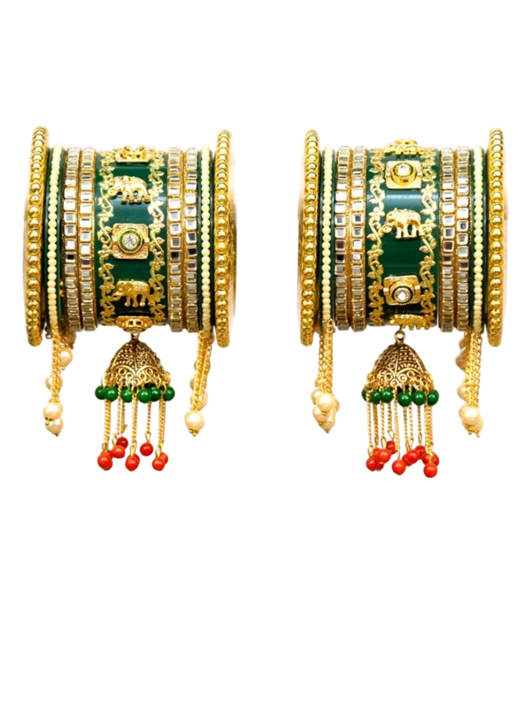 

Zindura Set Of 2 Gold Plated Stones Studded & Beaded Chuda Bangles