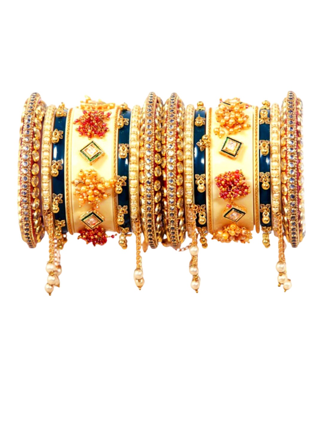 

Zindura Pack Of 2 Gold-Plated Artificial Stone-Studded & Beaded Chuda Bangles