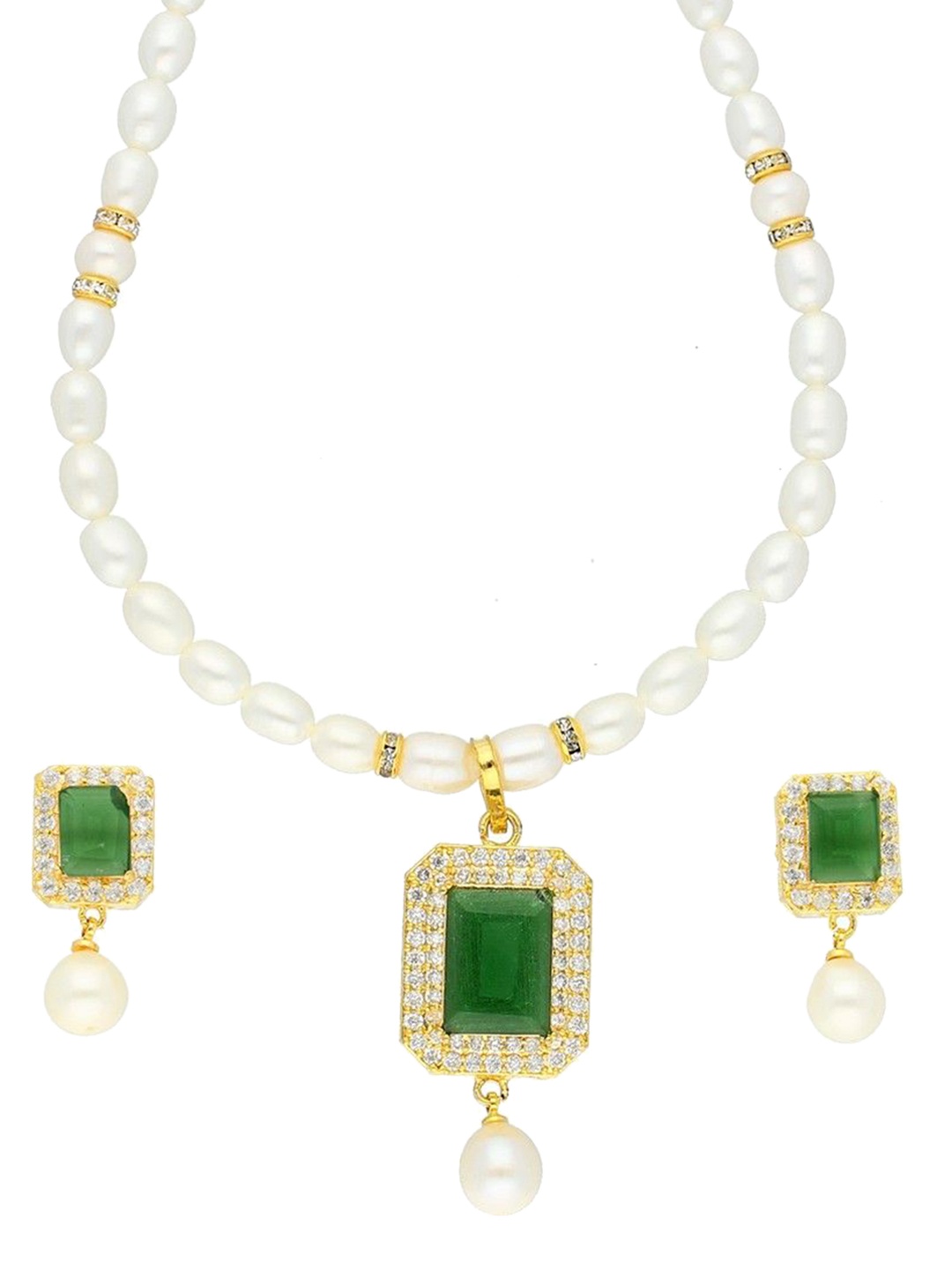 

Sri Jagdamba Pearls Dealer Gold-Plated Stone-Studded & Beaded Jewellery Set