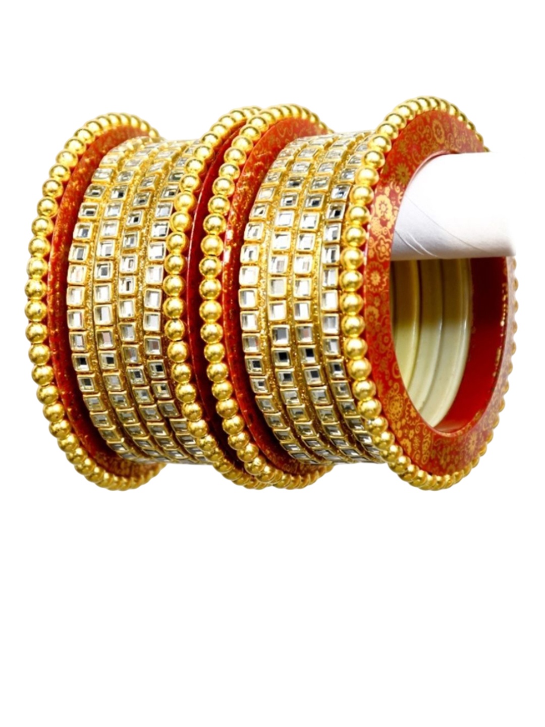 

Zindura Set Of 2 Gold-Plated Cubic Zirconia-Studded Chuda Bangles