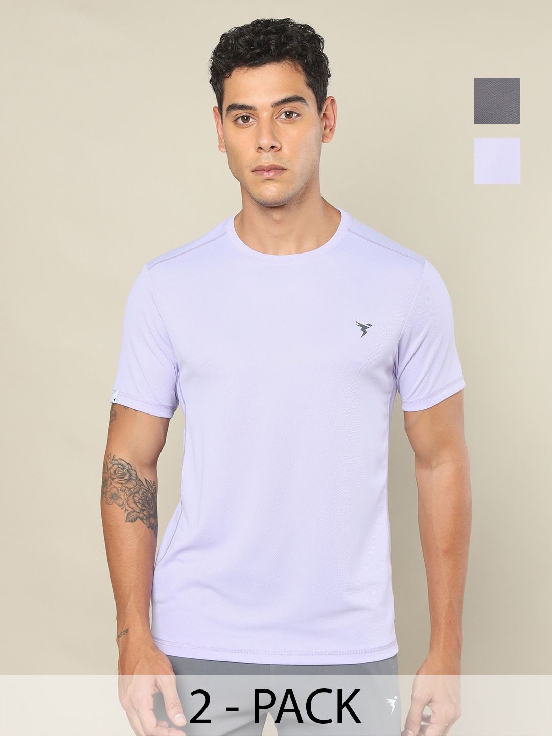

Technosport Men 2 Antimicrobial Slim Fit Round Neck T-shirt, Lavender