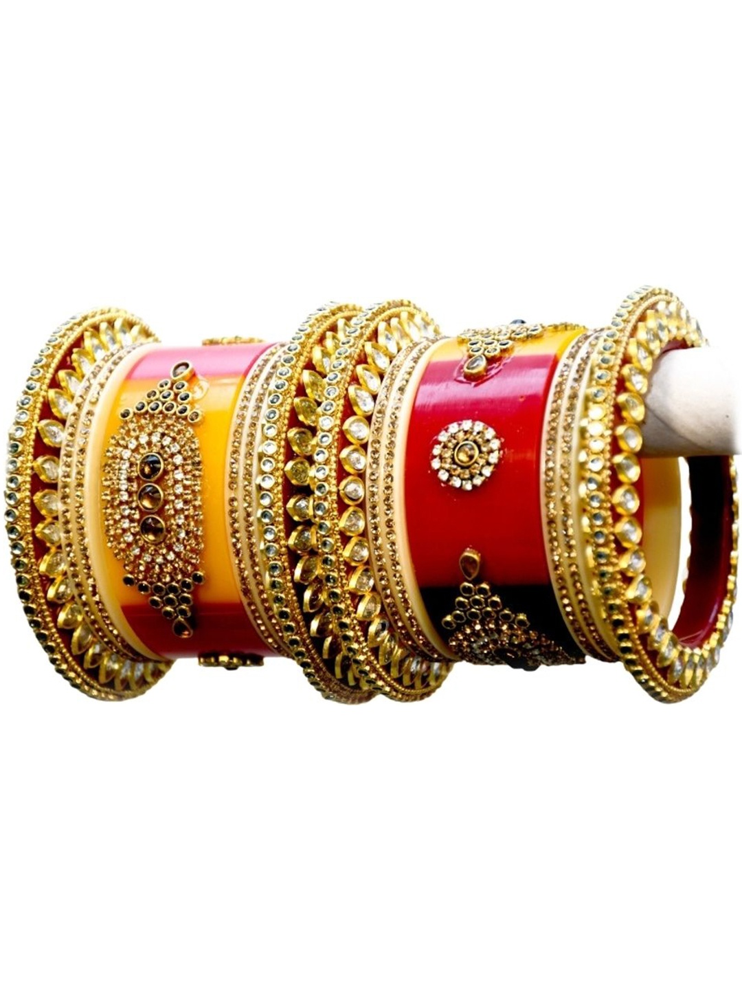 

Zindura Set of 2 Gold-Plated Artificial Stone-Studded Chuda Bangles