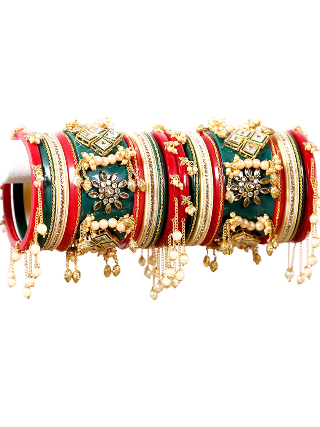 

Zindura Set Of 2 Gold Plated Stones Studded & Pearls Chudas Bangles