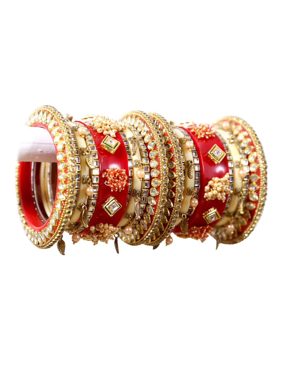 

Zindura Set Of 2 Gold Plated Stone Studded & Pearls Chudas Bangles