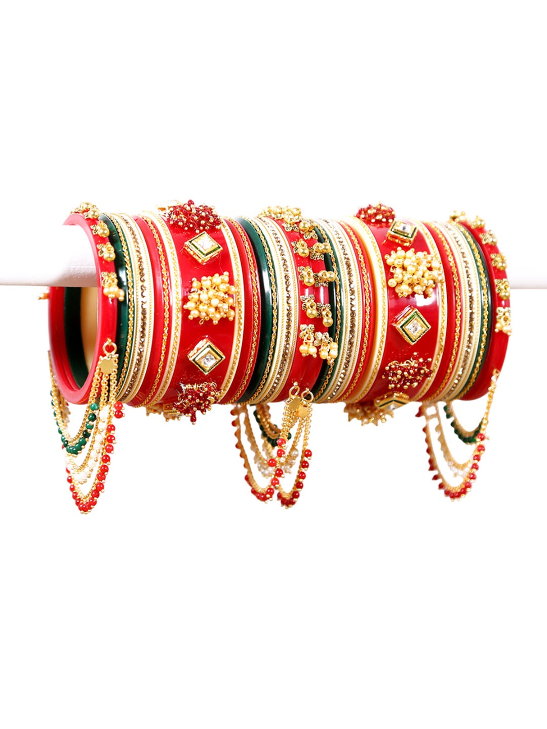 

Zindura Pack Of 2 Gold-Plated Pearls Studded & Beaded Chuda Bangles