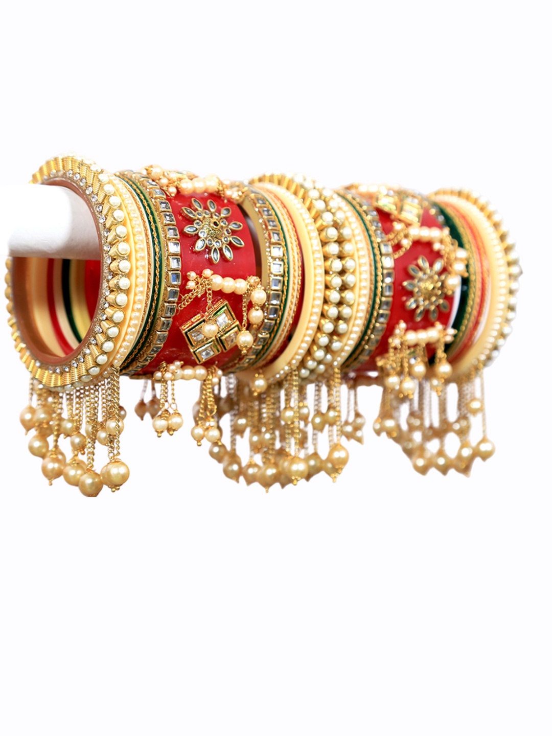 

Zindura Set Of 2 Gold Plated Stone Studded & Beaded Chudas Bangles