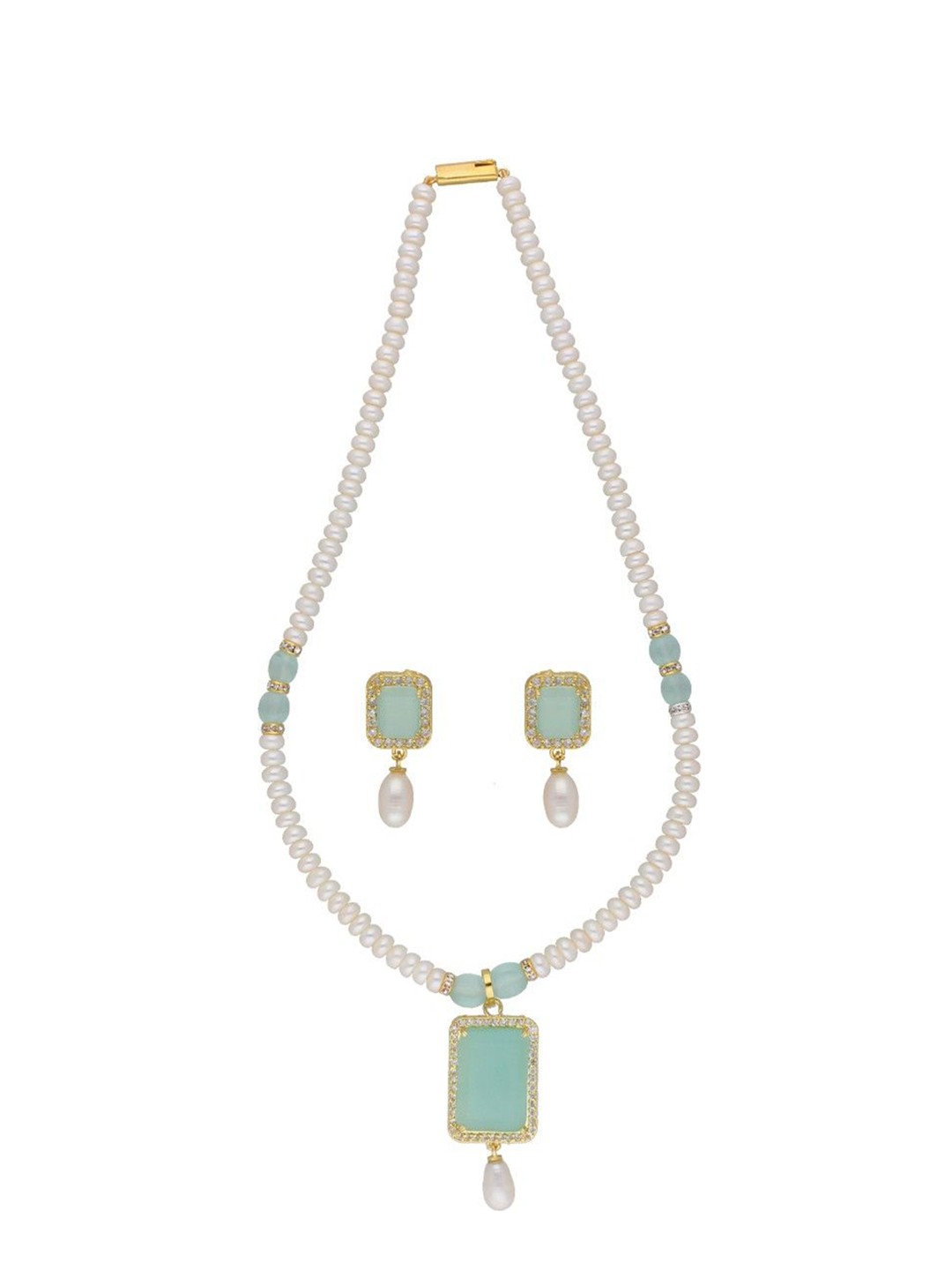 

Sri Jagdamba Pearls Dealer Gold-Plated Cubic Zirconia-Studded & Beaded Jewellery Set