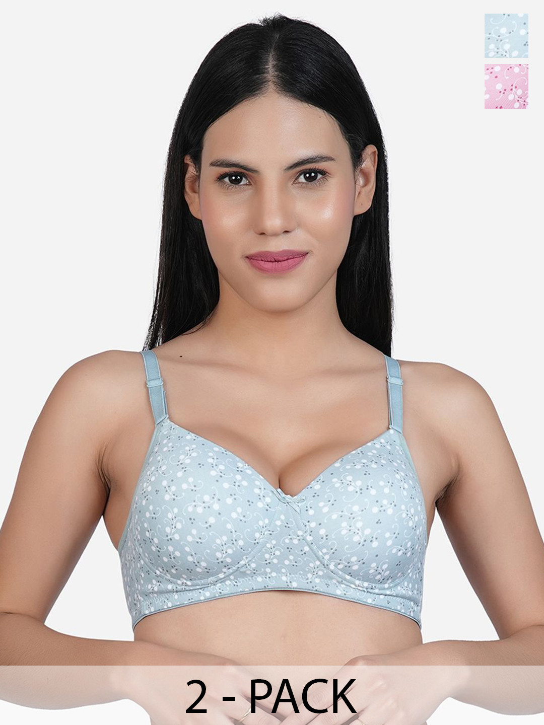 

SHYAM SONS FLAIR Pack Of 2 Printed Full Coverage Lightly Padded T-shirt Bra, Pink