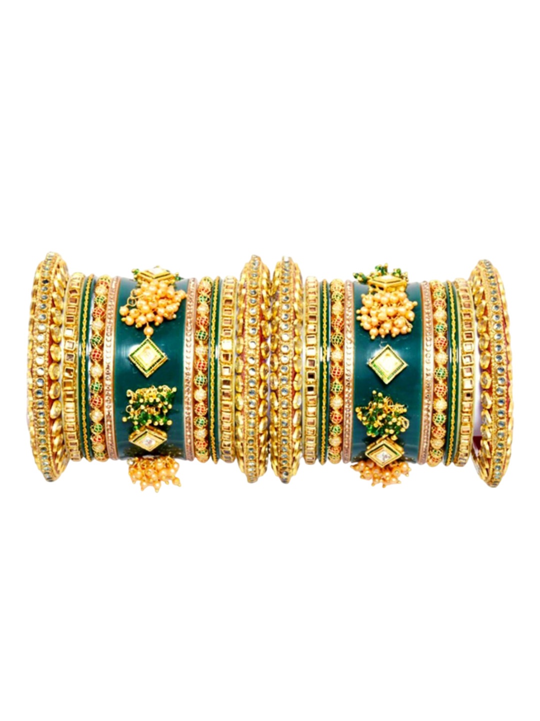 

Zindura Pack Of 2 Gold-Plated Artificial Stone Studded & Beaded Chuda Bangles