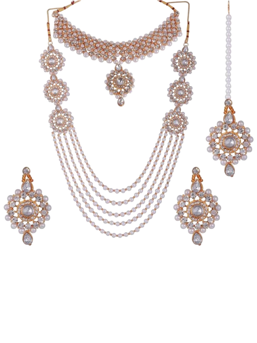 

JMBW INTERNATIONAL Artificial Stones and Beads Beaded Jewellery Set, White