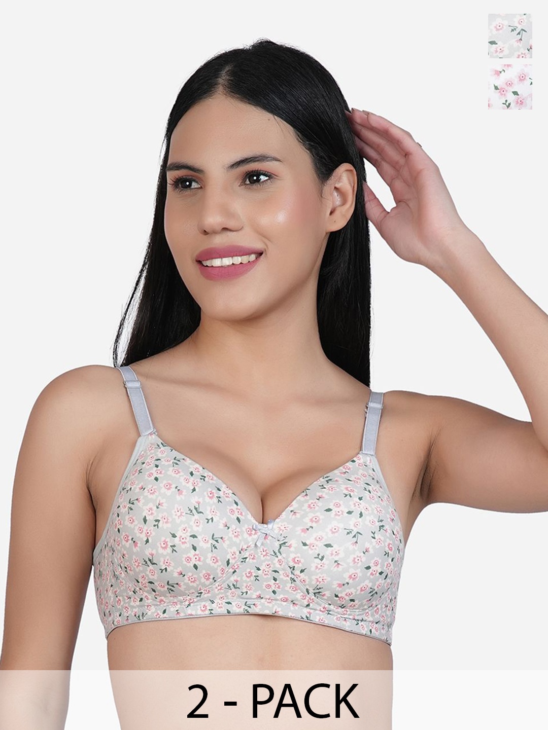 

SHYAM SONS FLAIR Women Pack of 2 Floral Full Coverage Lightly Padded Bras, Green