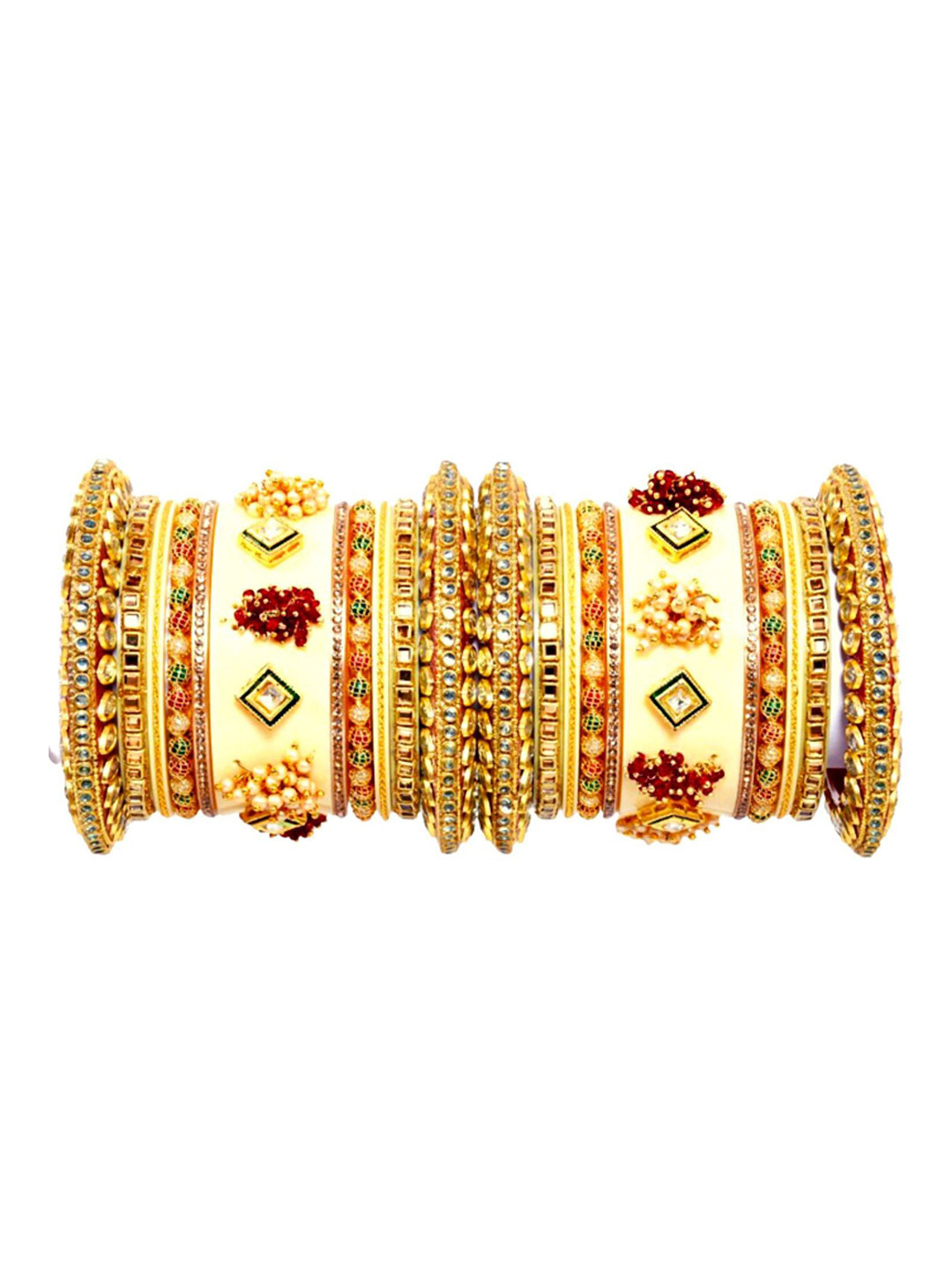 

Zindura Set Of 2 Gold Plated Stones Studded & Beaded Chudas Bangles
