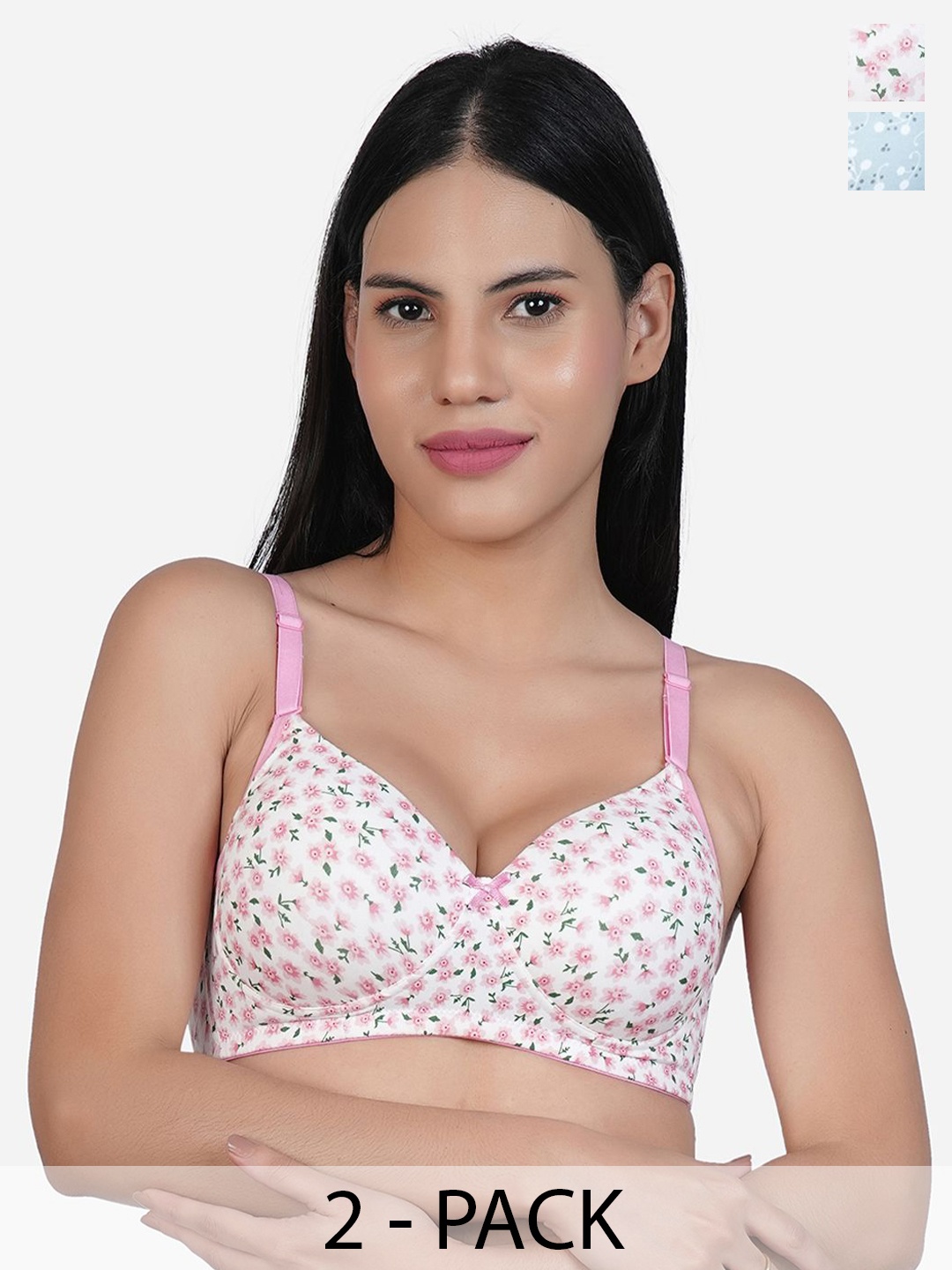 

SHYAM SONS FLAIR Women Pack of 2 Floral Full Coverage Lightly Padded Bra, Pink