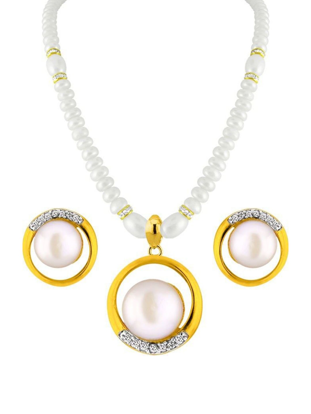Sri Jagdamba Pearls Dealer Gold Plated Pearl Jewellery Set, White