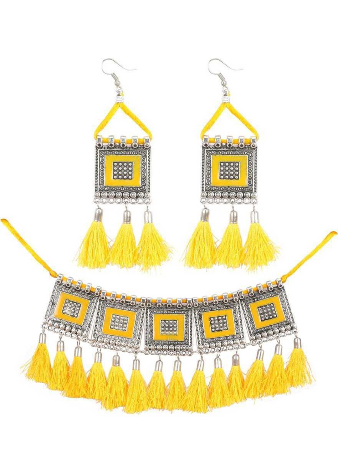 

JMBW INTERNATIONAL Women Yellow Tasselled Choker Jewellery Set