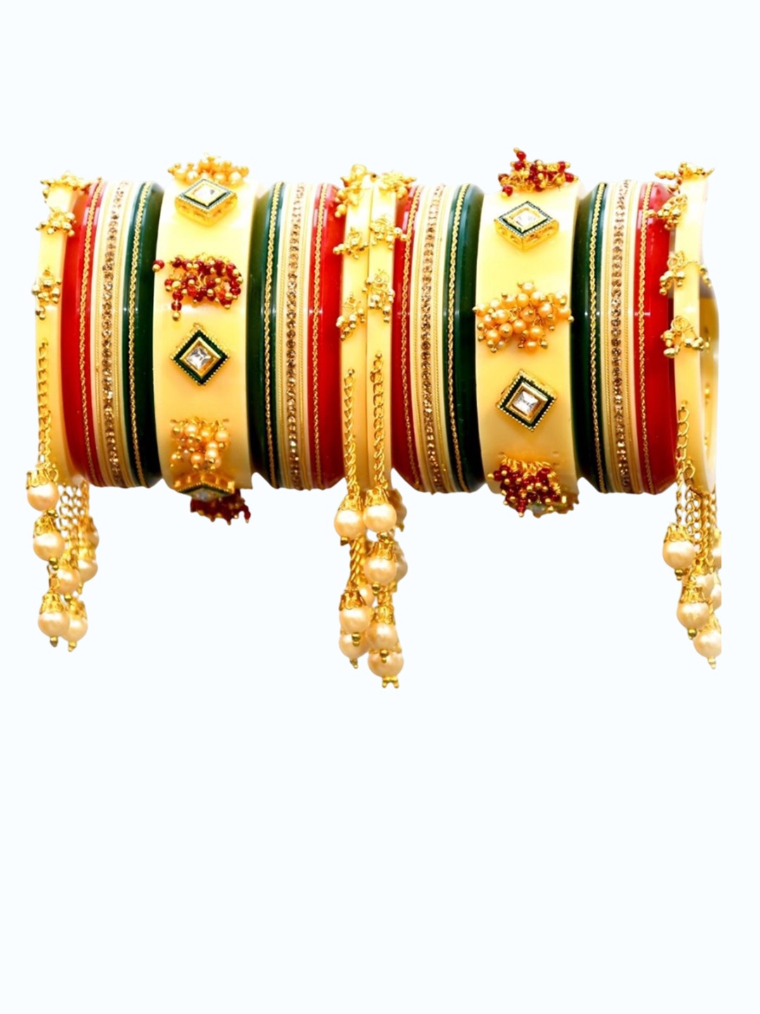 

Zindura Set Of 2 Gold-Plated Stone Studded & Beaded Chuda Bangles