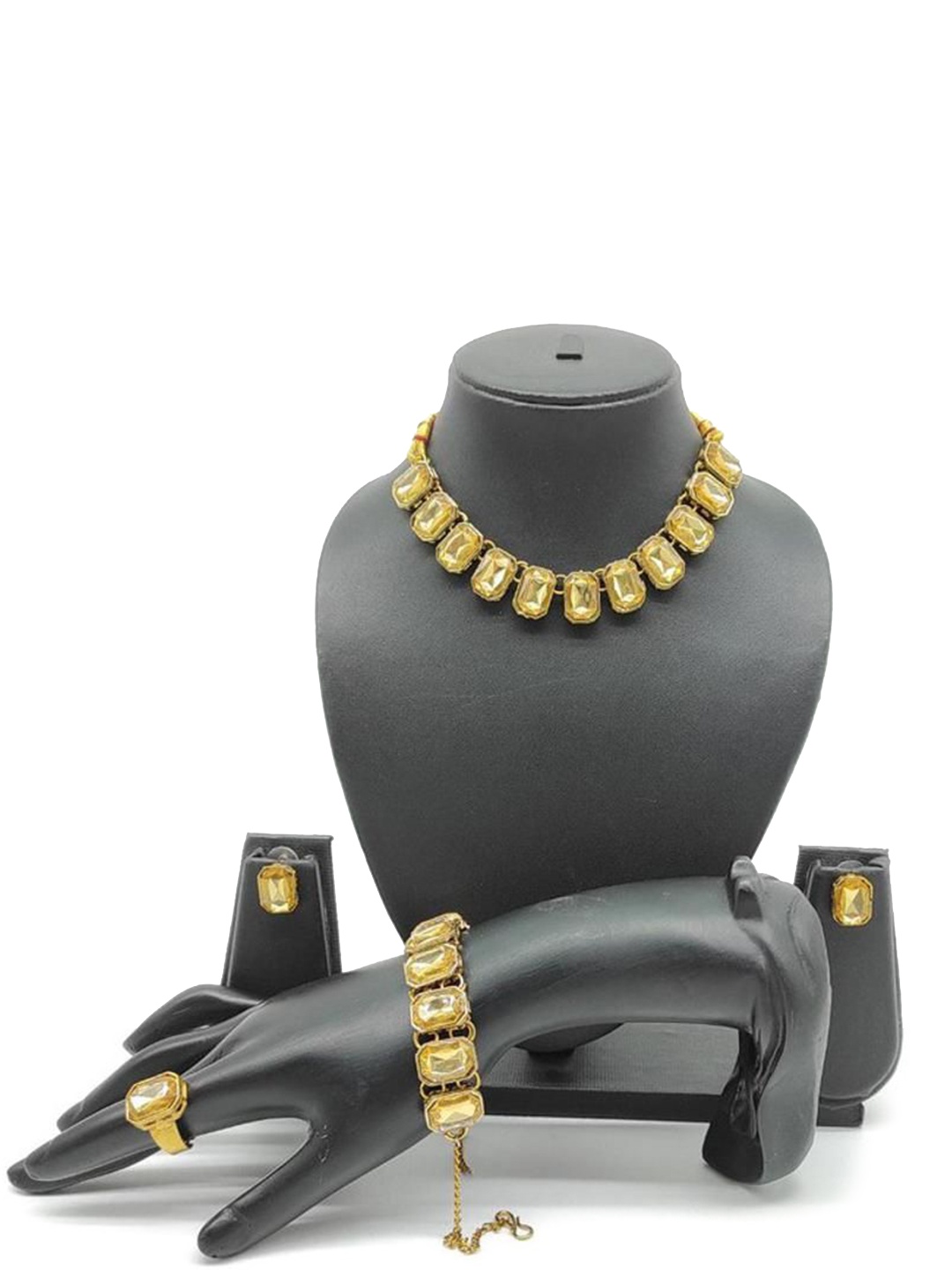 

JMBW INTERNATIONAL Set Of 4 Gold Plated Crystals Stone Studded Jewellery Sets