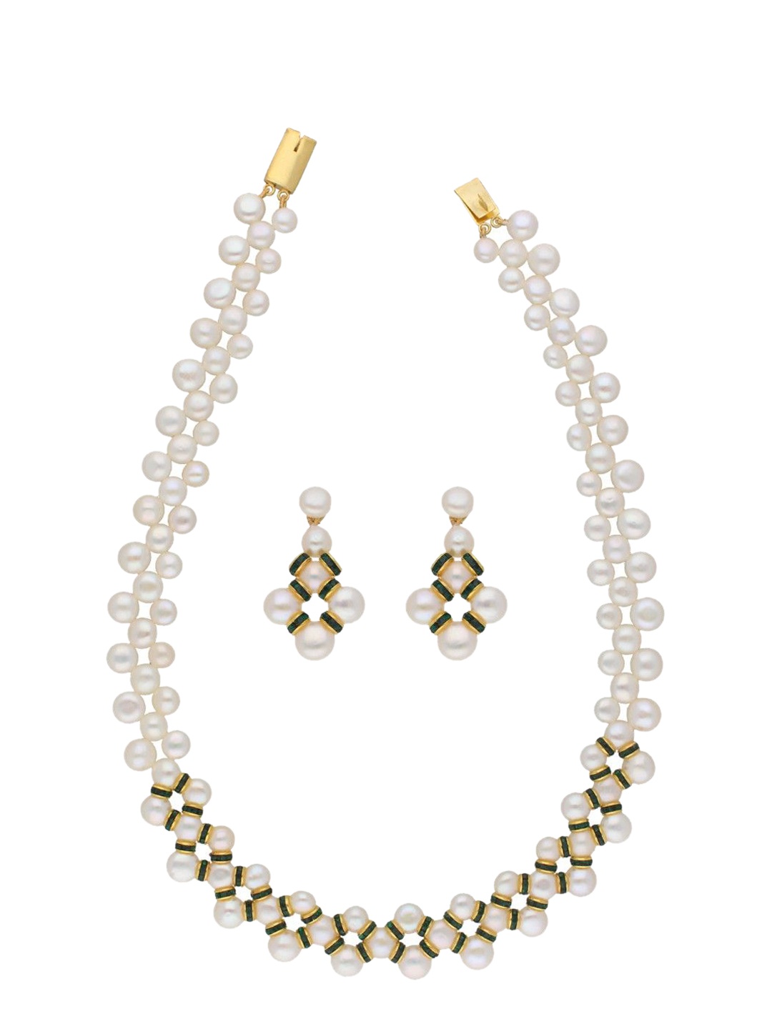 

Sri Jagdamba Pearls Dealer Gold-Plated Stone-Studded & Pearls Beaded Jewellery Set