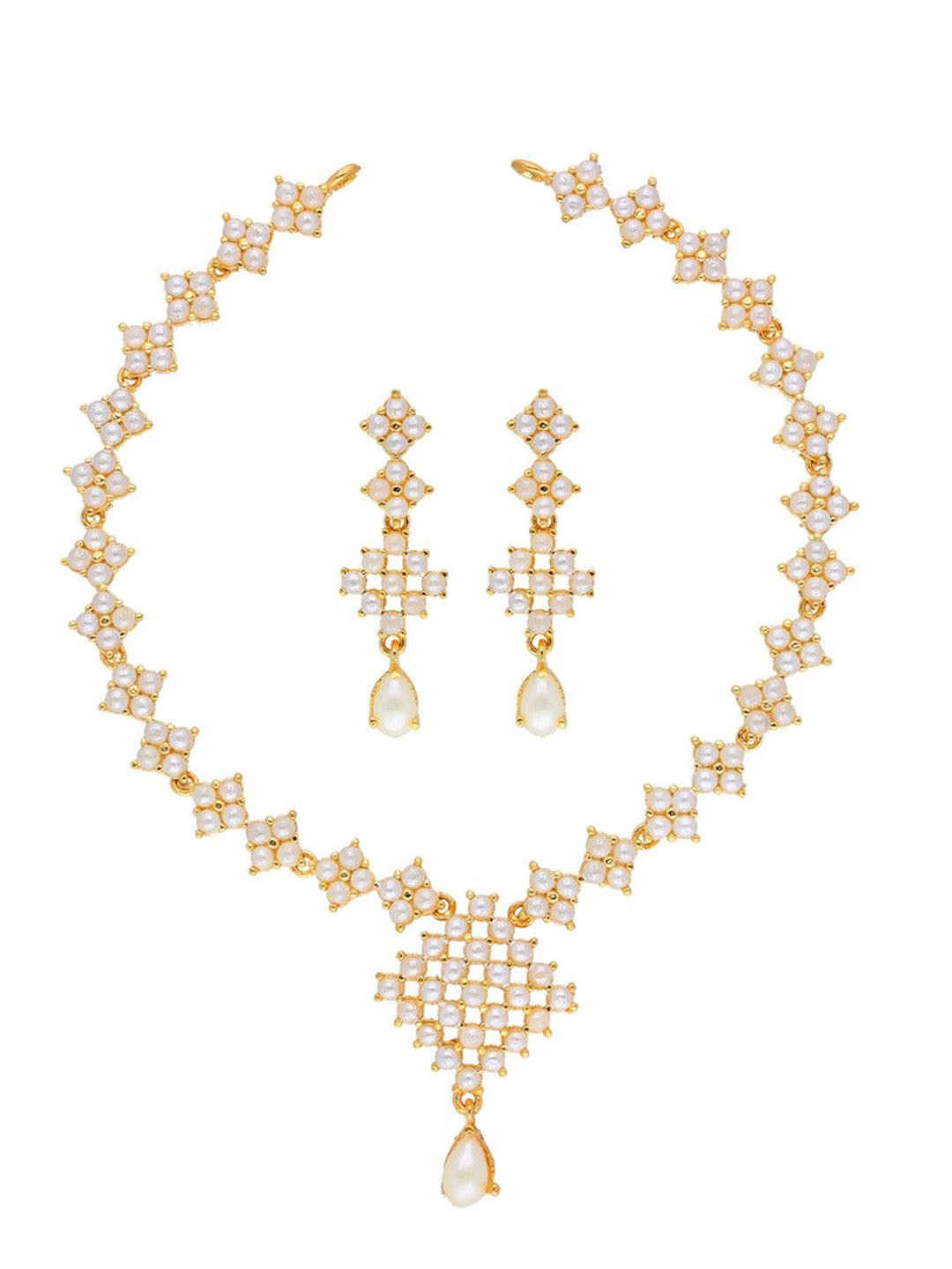 

Sri Jagdamba Pearls Dealer Gold Plated Cubic Zirconia Stone Studded & Beaded Jewellery Set