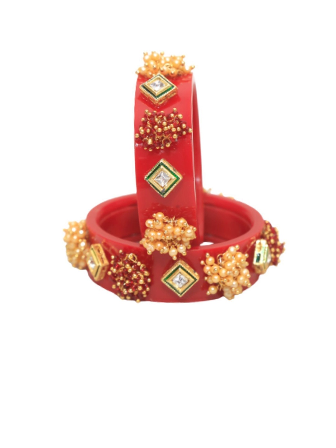 

Zindura Set Of 2 Gold Plated Stones Studded & Beaded Chuda Bangles