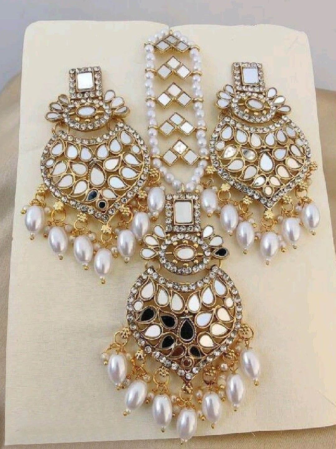 

JMBW INTERNATIONAL Gold-plated Kundan-Studded Beaded Jewellery Set, White