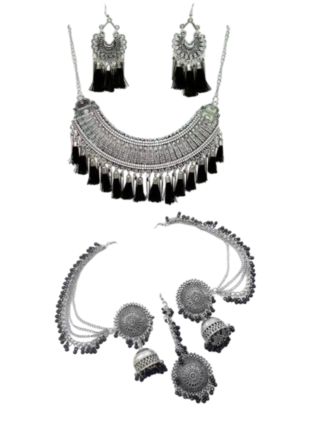 

JMBW INTERNATIONAL Silver-Plated Tasselled Jewellery Set, Black