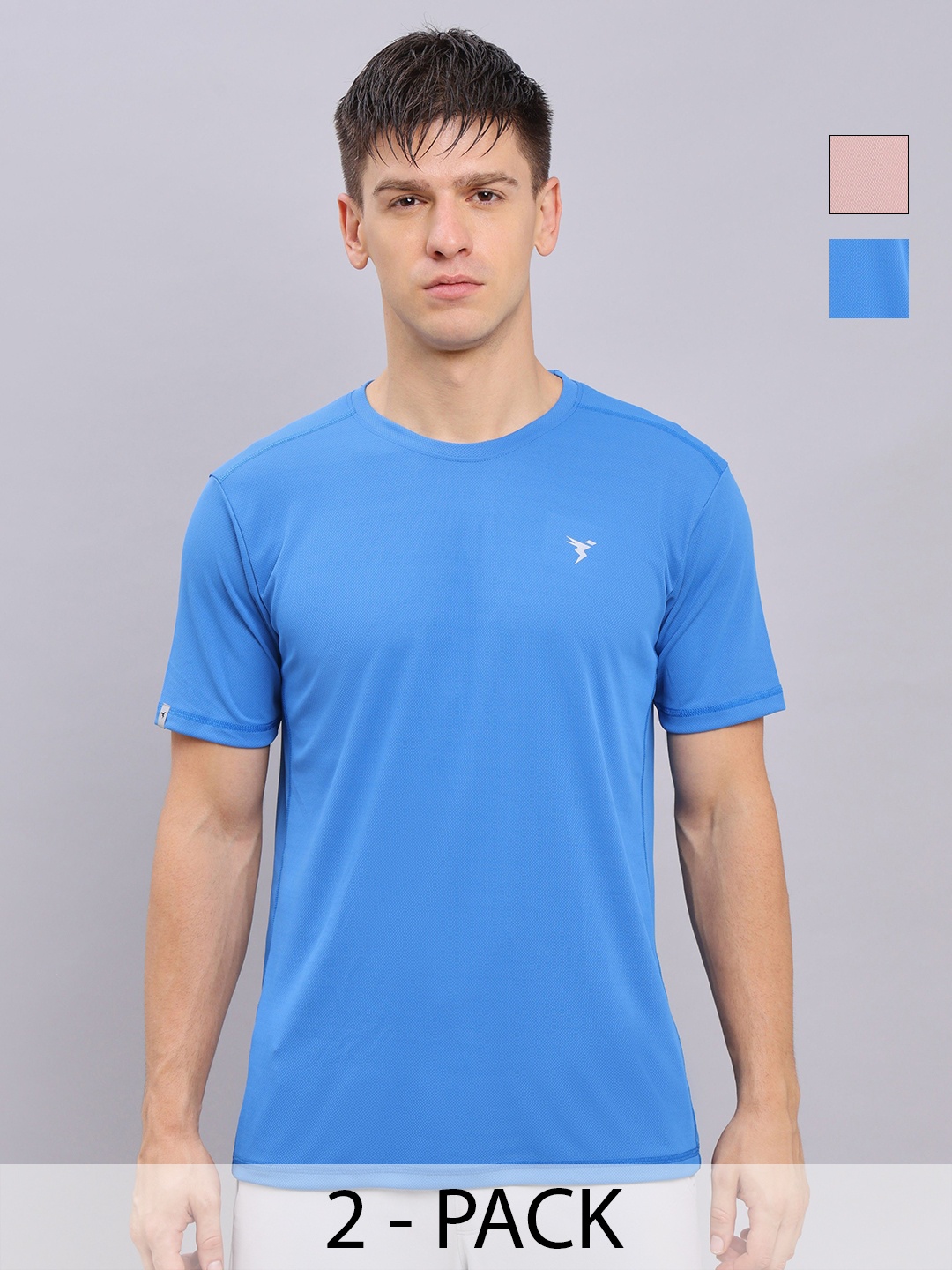 

Technosport Men 2 Antimicrobial Slim Fit Round Neck T-shirt, Blue