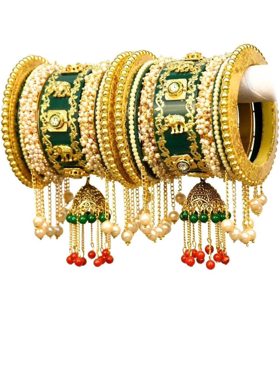 

Zindura Set Of 14 Gold Plated Beaded Studded Bangles