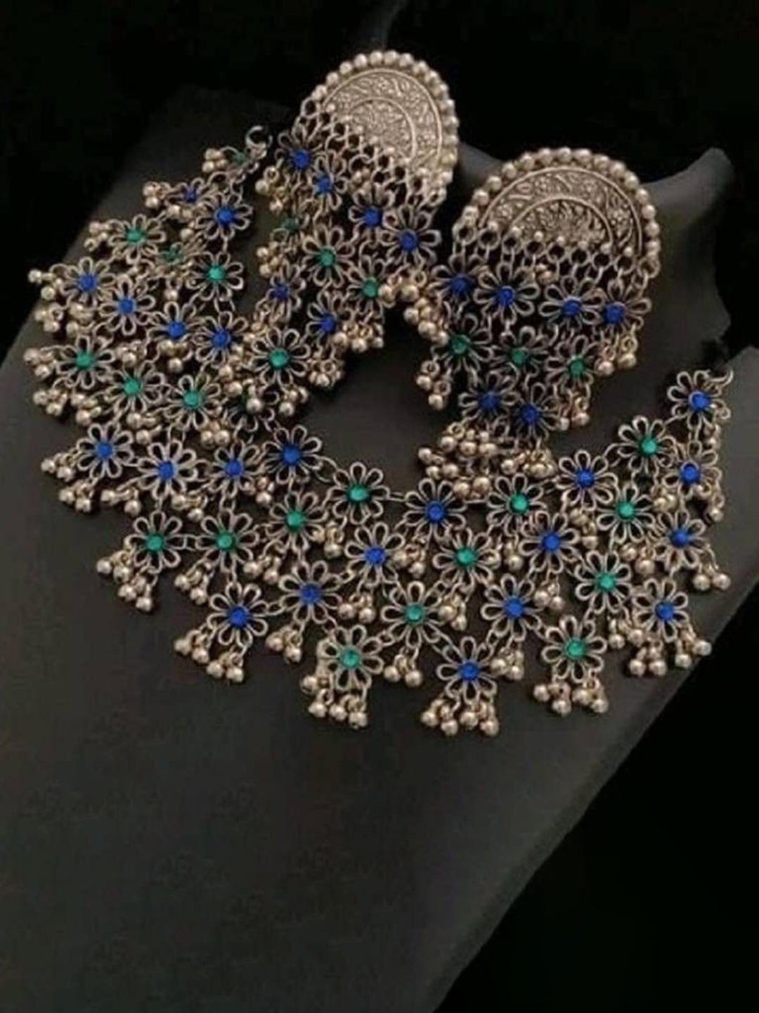 

JMBW INTERNATIONAL Stone Studded & Beaded Oxidised Jewellery Set, Silver