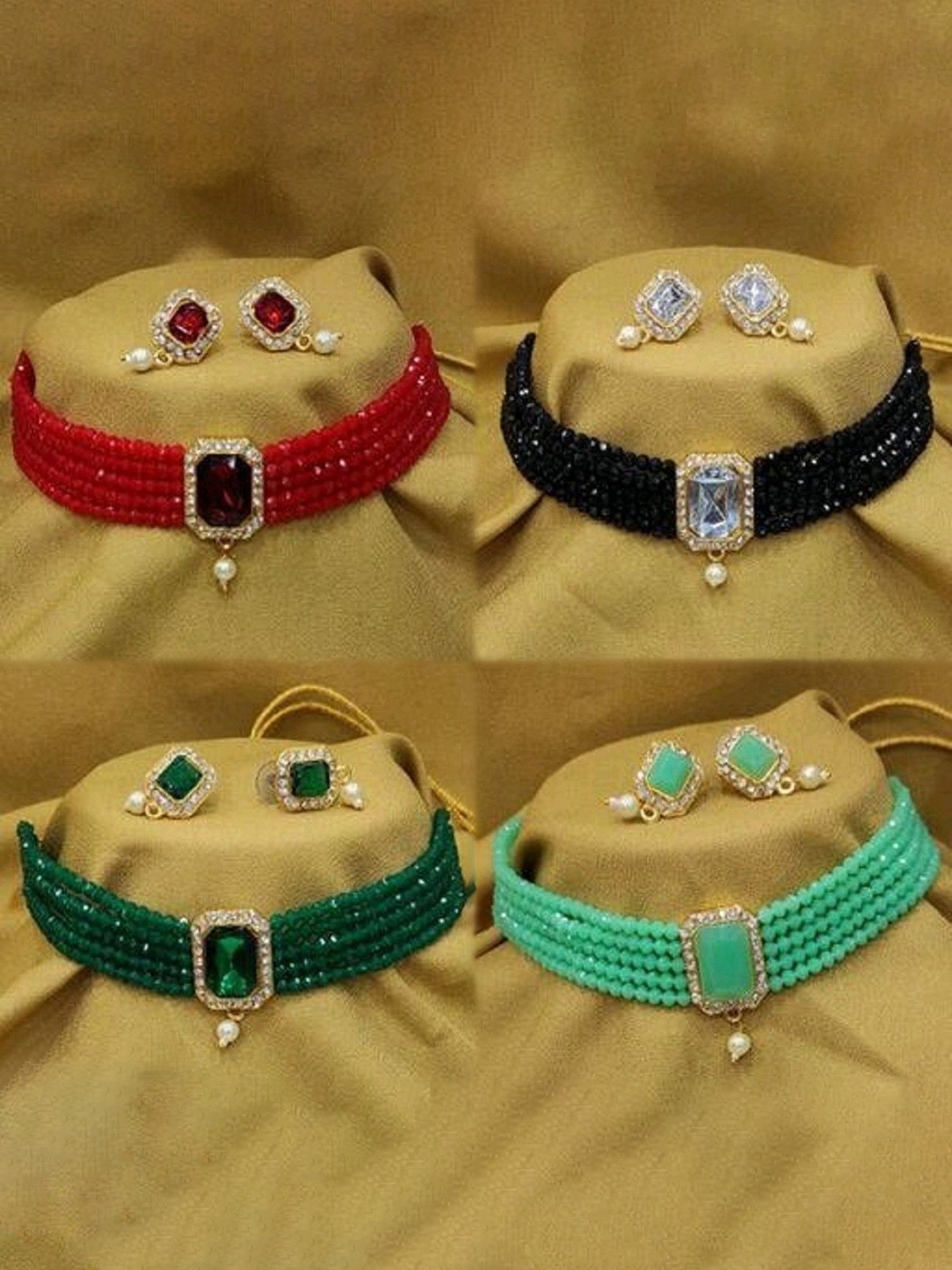 

JMBW INTERNATIONAL Crystal Studded Jewellery Set, Red